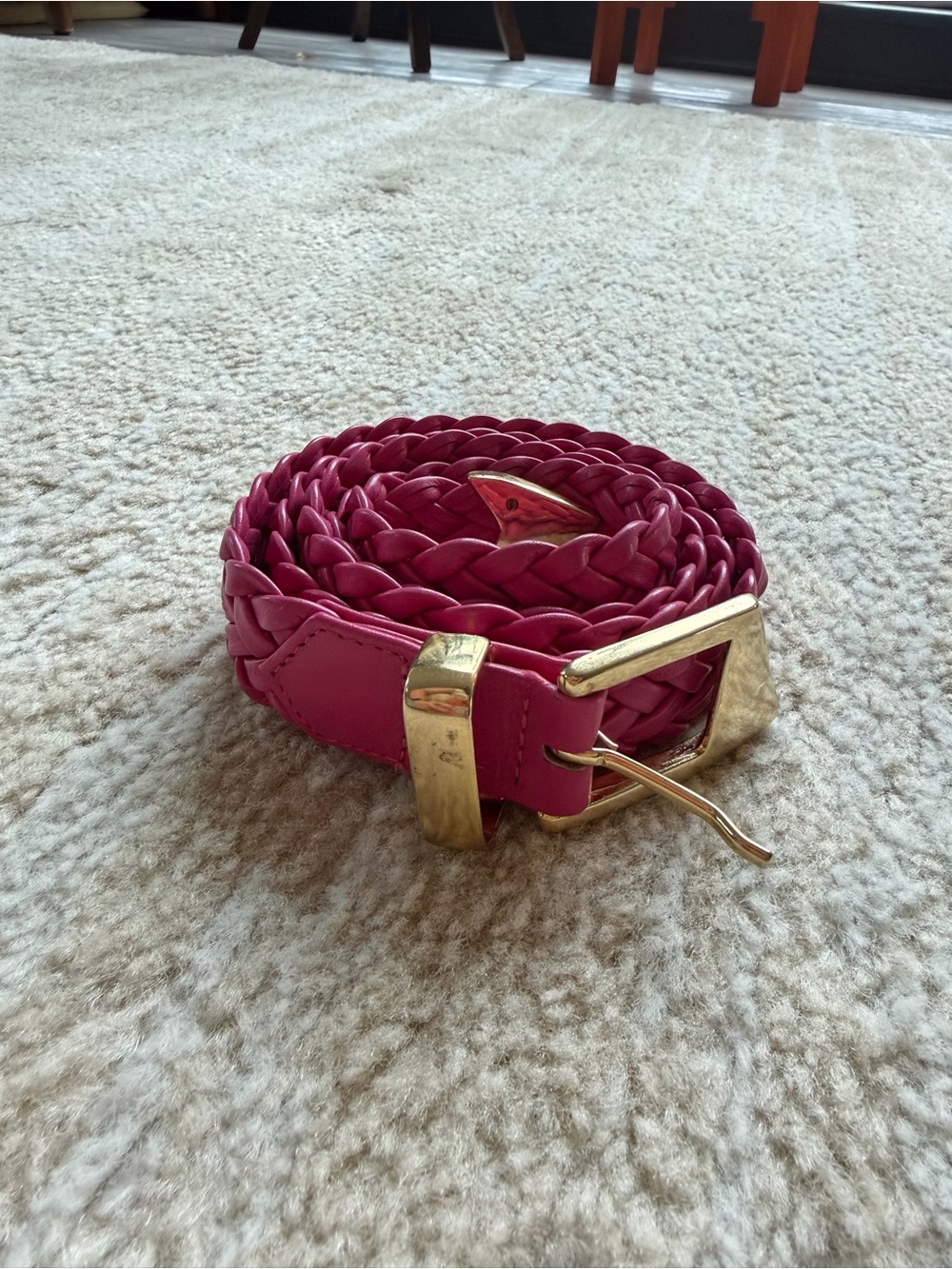 Women's Braided Pink Belt with Gold Buckle